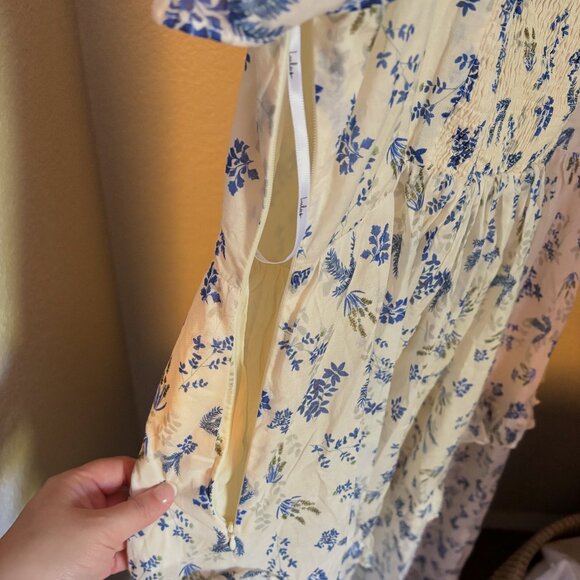 Lulus Candice Ivory Floral Ruffled Tie-Strap Midi Dress - Picture 7 of 7